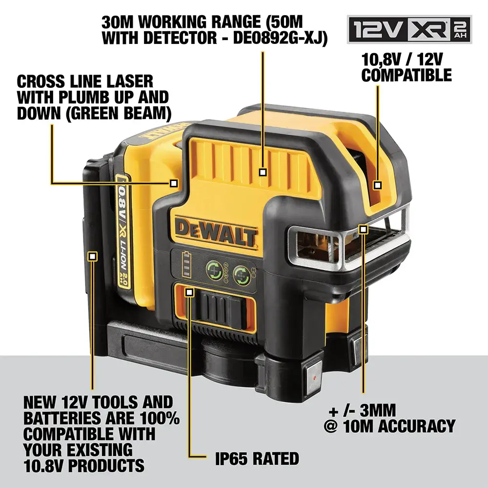 DEWALT® 12V XR® 2 Spot Cross Line Green Laser (1 X 2 Ah)