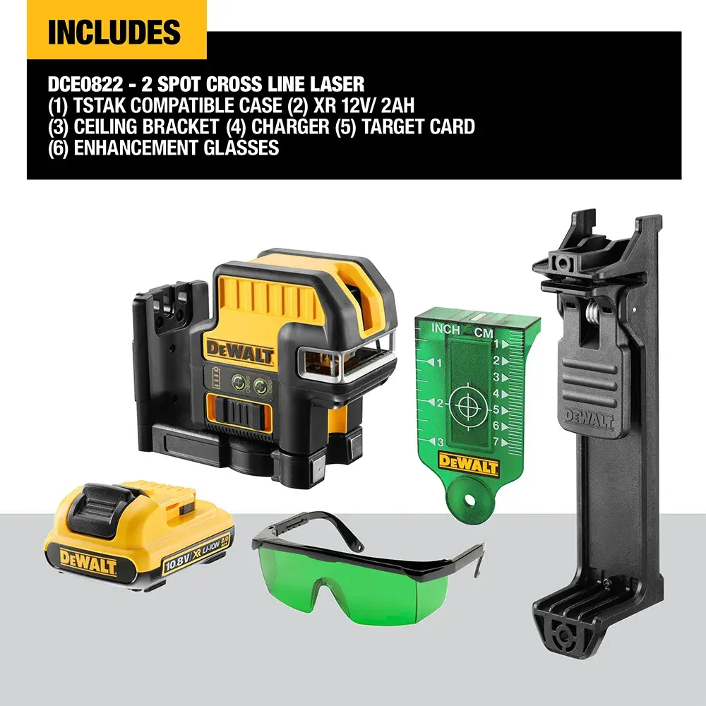 DEWALT® 12V XR® 2 Spot Cross Line Green Laser (1 X 2 Ah)