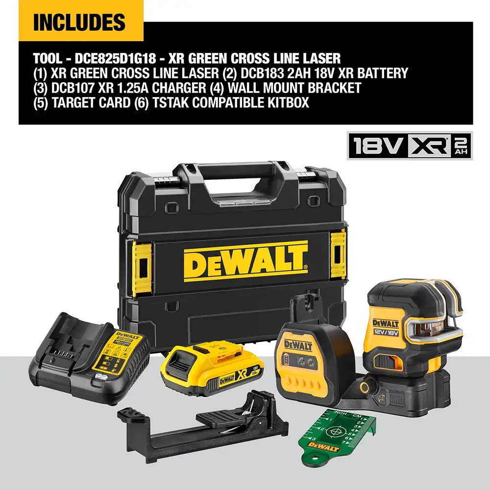 DEWALT® 12V/18V XR® Green Cross Line Laser (3 x 360) (1 X 2 Ah)