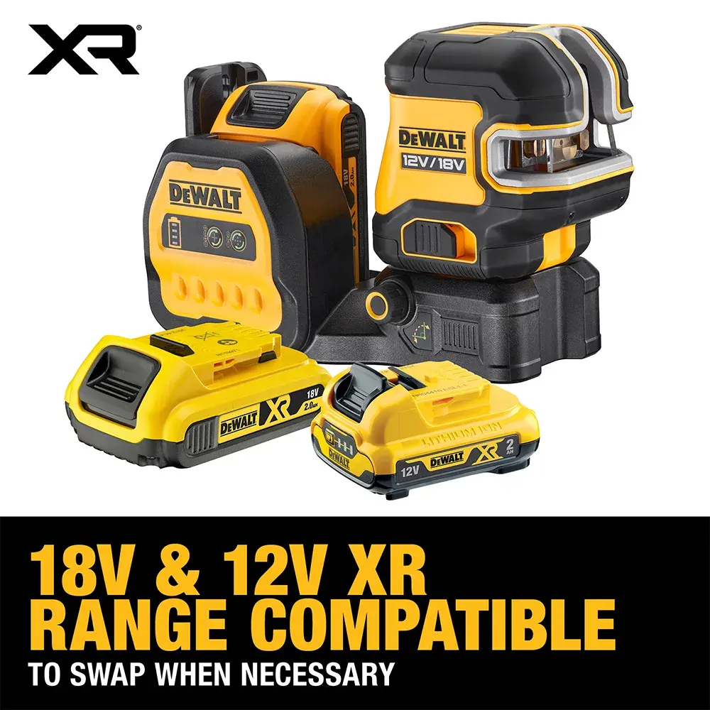 DEWALT® 12V/18V XR® Green Cross Line Laser (3 x 360) (1 X 2 Ah)