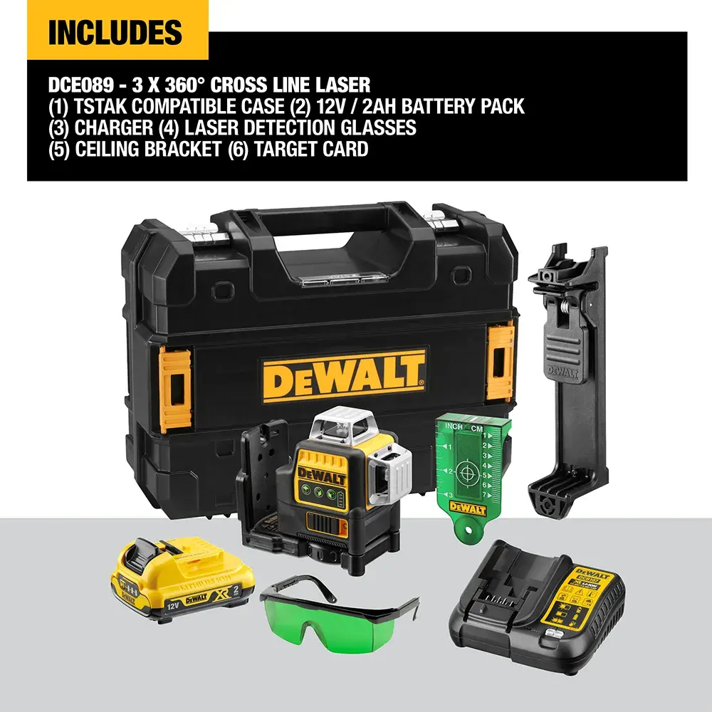 DEWALT® 12V XR® 3 X 360 Cross Line Green Laser (1X 2Ah)
