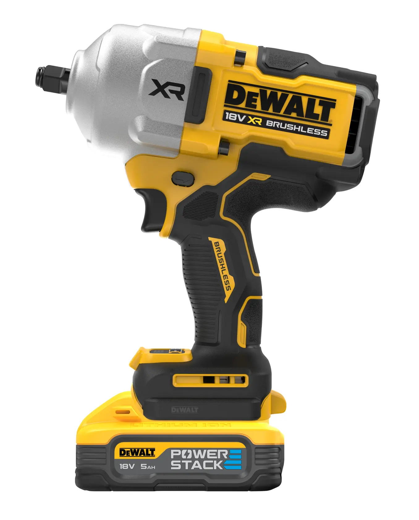 DEWALT® 18V XR® Brushless 1/2" Hog Ring Premium High Torque Impact Wrench - 2 X 5Ah POWERSTACK™ Battery