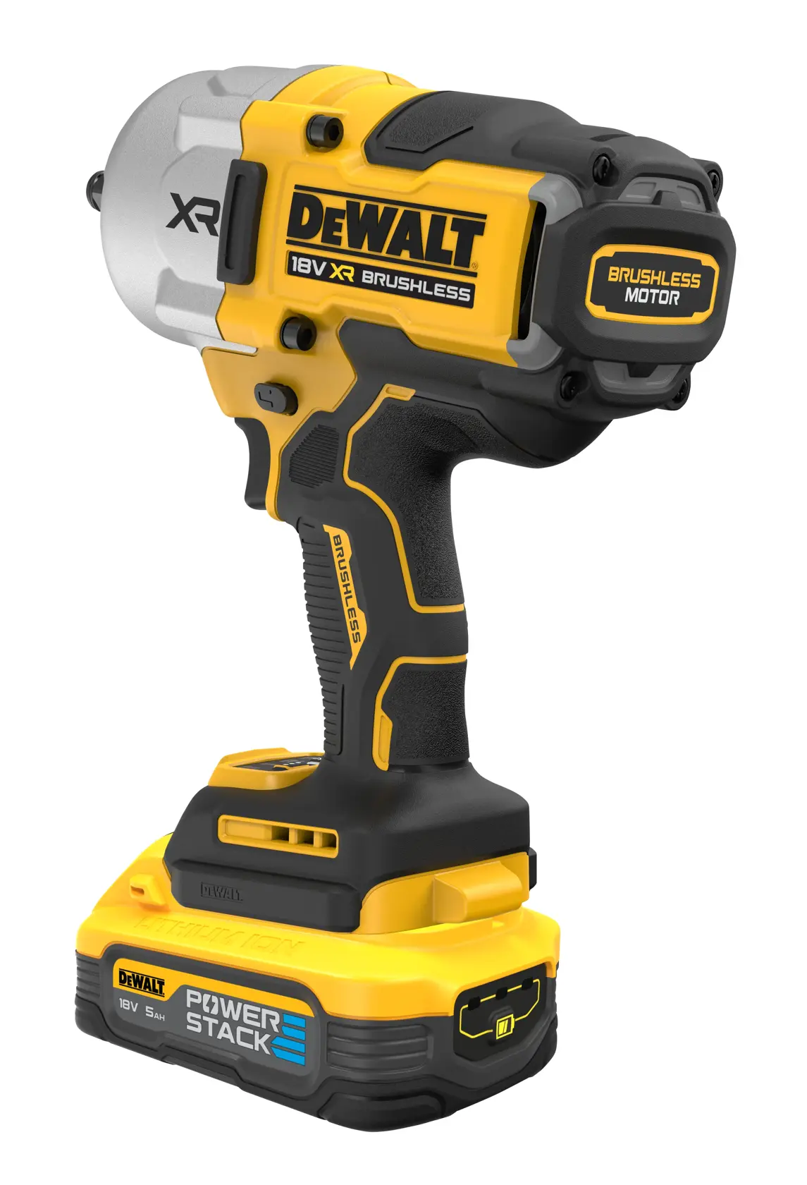 DEWALT® 18V XR® Brushless 1/2" Hog Ring Premium High Torque Impact Wrench - 2 X 5Ah POWERSTACK™ Battery