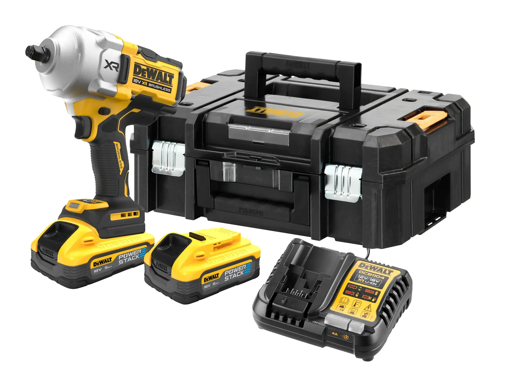 DEWALT® 18V XR® Brushless 1/2" Hog Ring Premium High Torque Impact Wrench - 2 X 5Ah POWERSTACK™ Battery