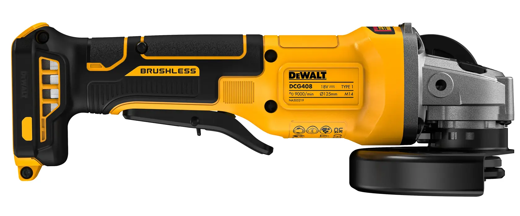 DEWALT® 18V XR® Brushless 125mm Paddle Switch Angle Grinder (Tool Only)