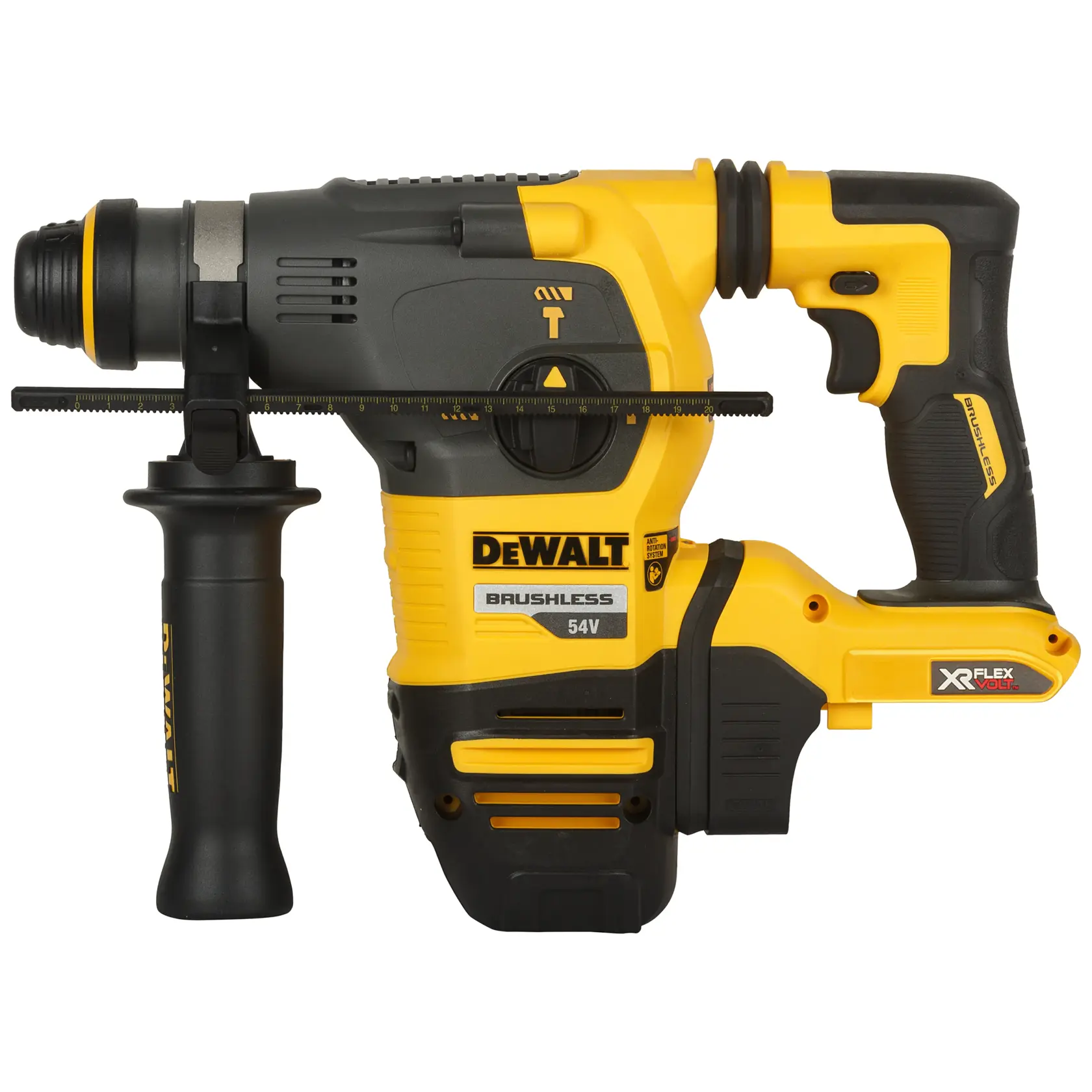 Side view of 54V XR FLEXVOLT 30mm SDS-Plus Hammer Drill  