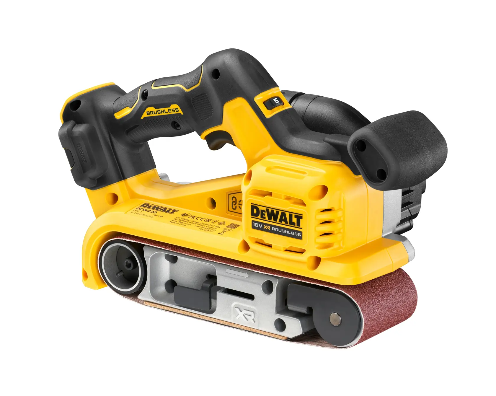 18V XR Brushless Belt Sander 3/4 view