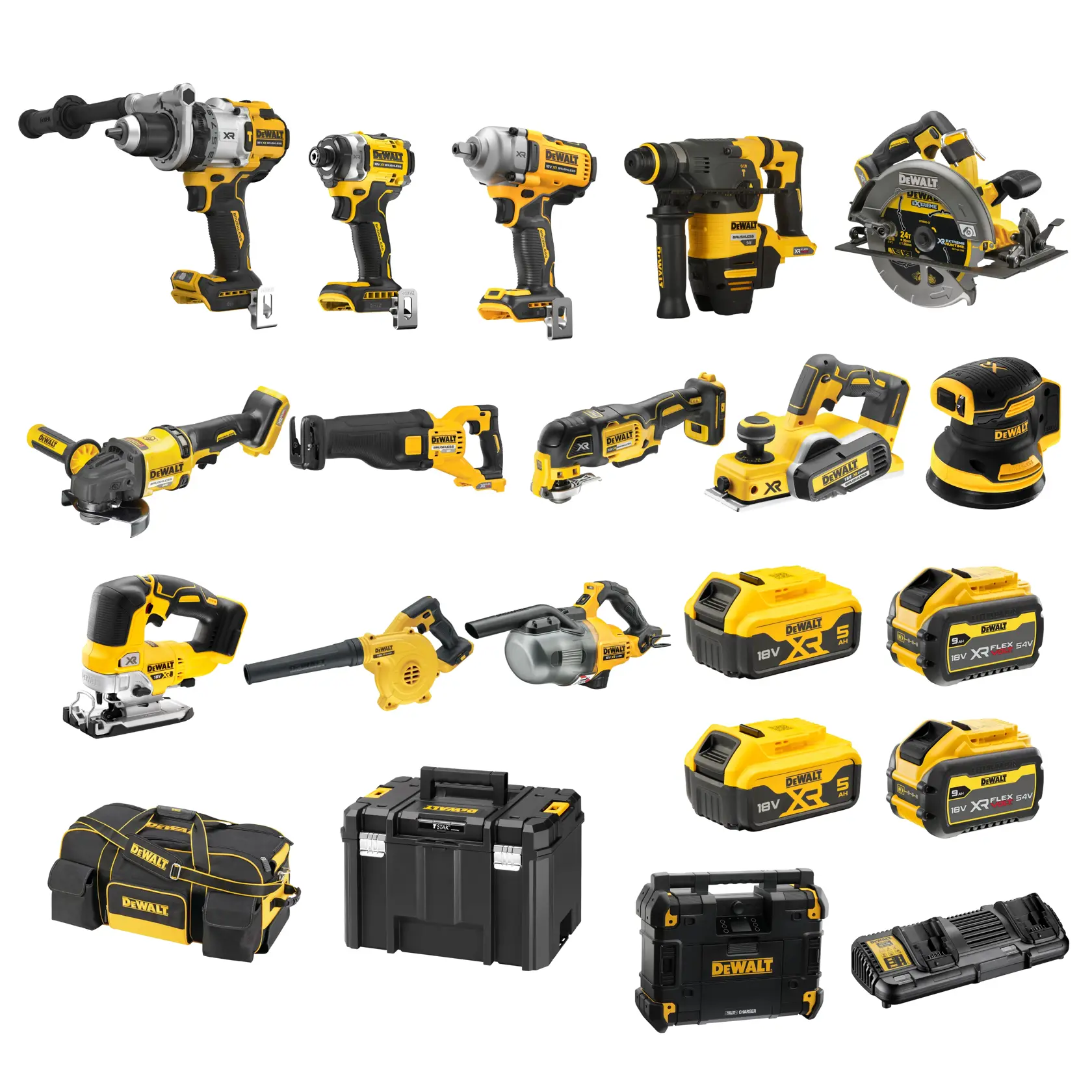 DEWALT® 18V XR® 14 Piece Kit - 2X 5Ah & 2X FLEXVOLT® 9Ah