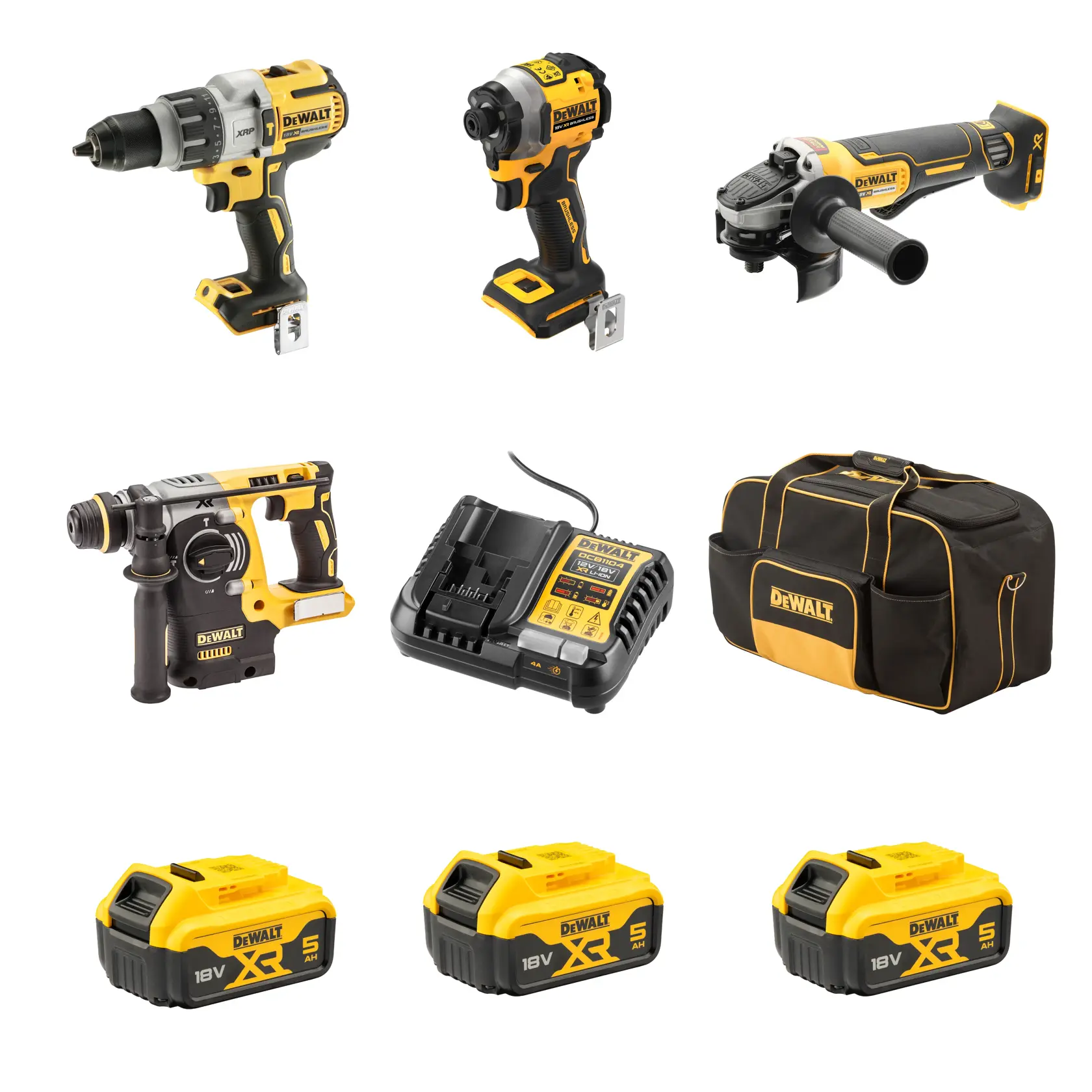 DEWALT® 18V XR® Brushless 4 Piece Kit - 3X 5Ah