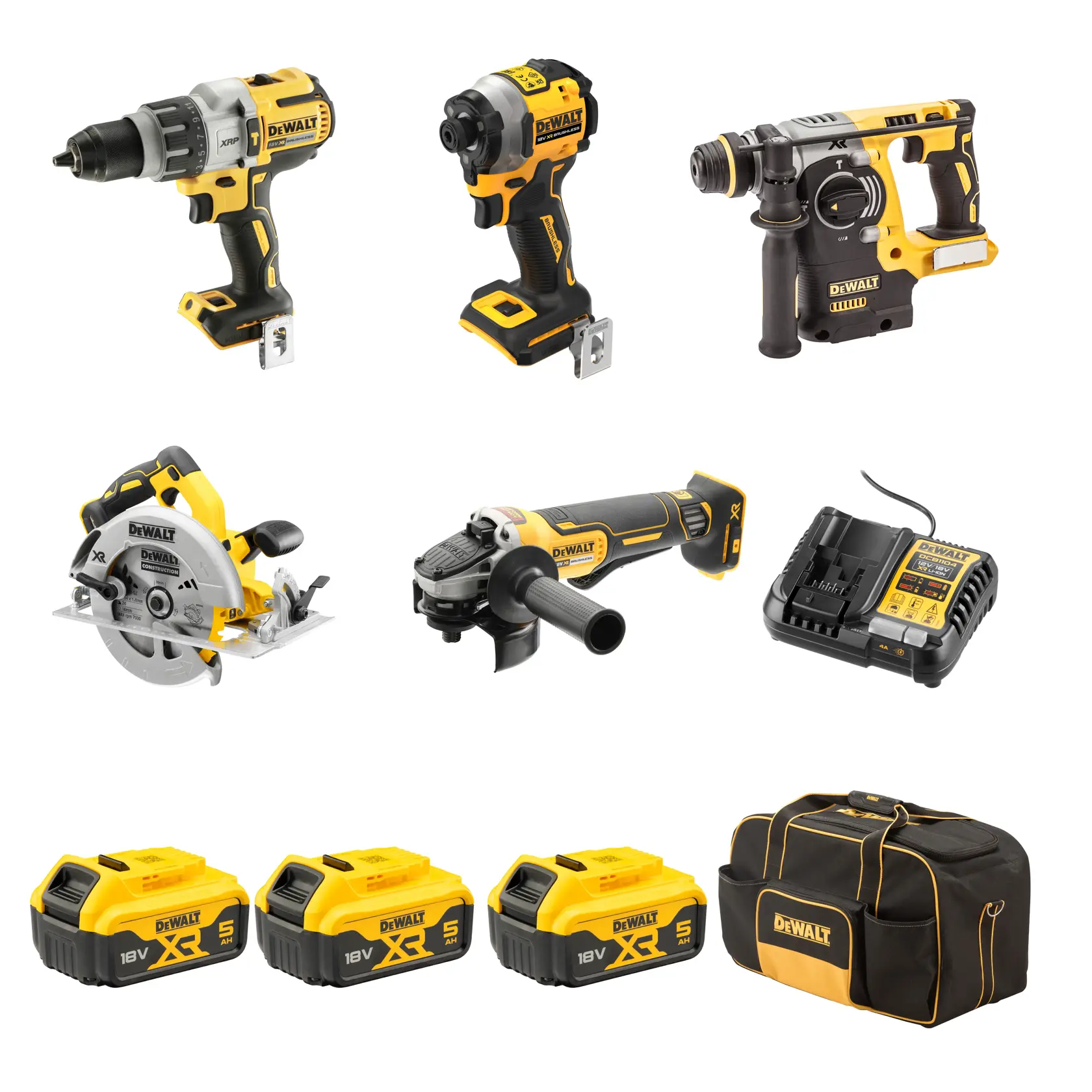DEWALT® 18V XR® Brushless 5 Piece Kit - 3X 5Ah