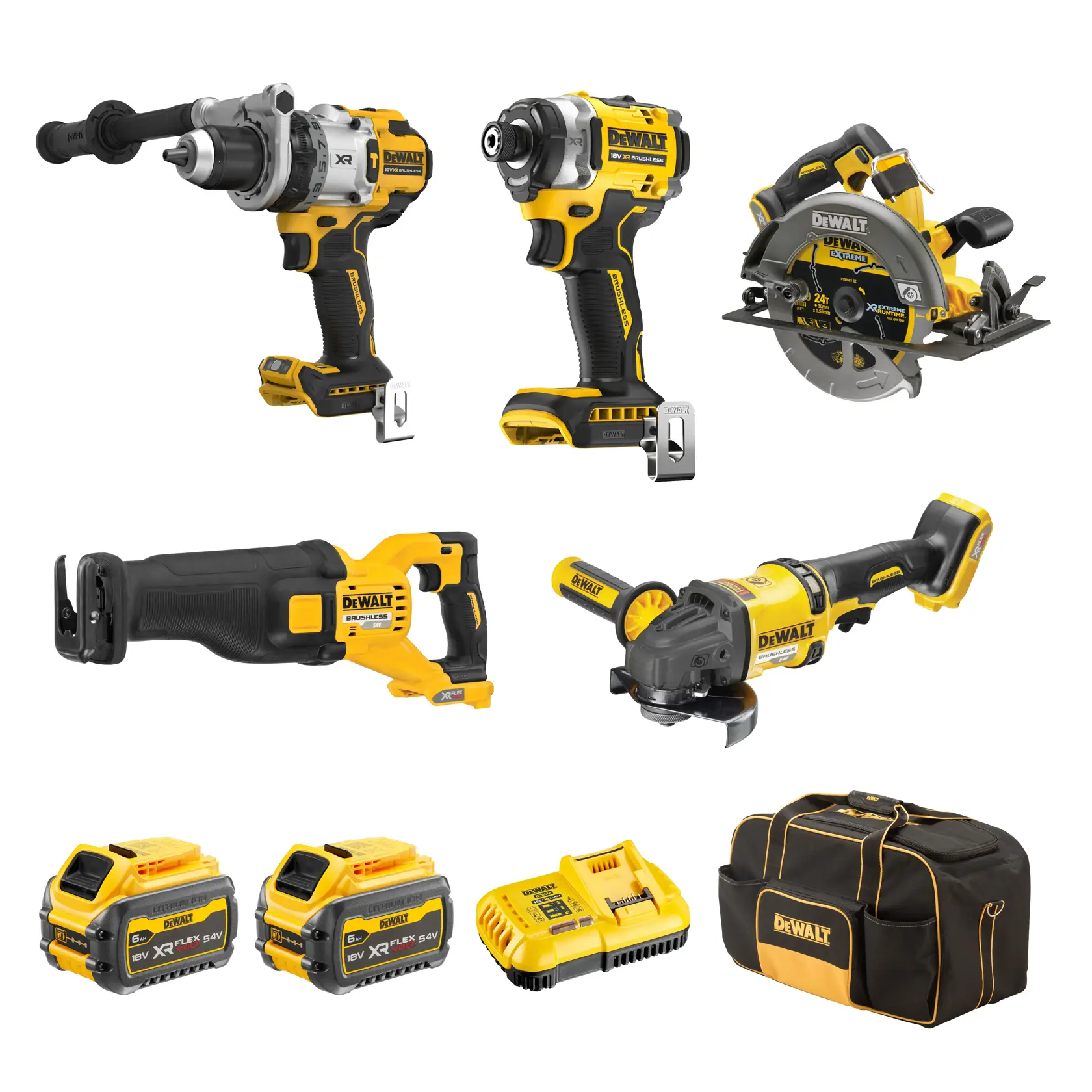 DEWALT® 18V XR® Brushless 5 Piece Kit - 2X FLEXVOLT® 6Ah