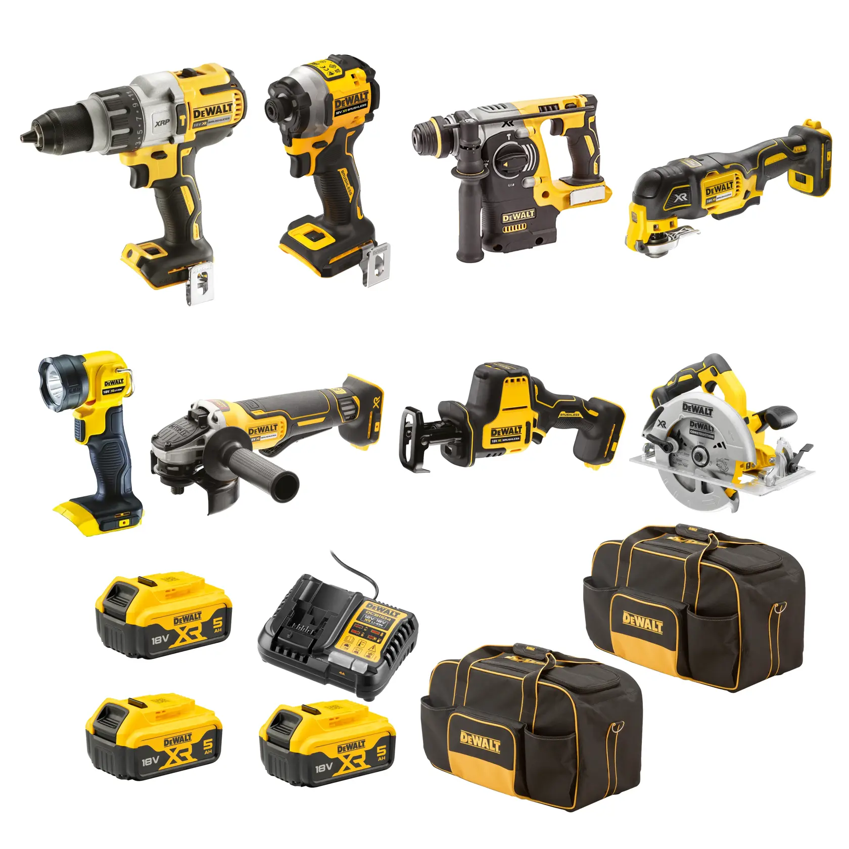 DEWALT® 18V XR® Brushless 8 Piece Kit - 3X 5Ah