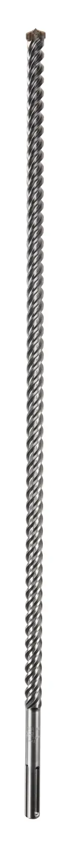 A long, spiral DEWALT drill bit with a steel shaft, designed for heavy-duty drilling in construction materials.