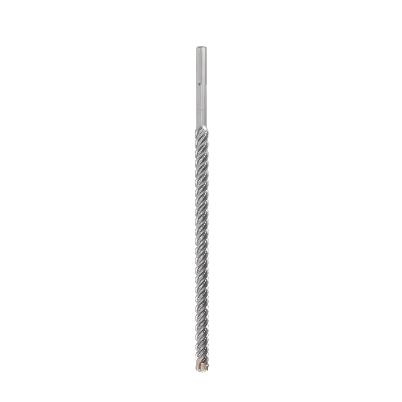 Single SDS+ rotary hammer drill bit with spiral fluting, shown upright on a white background.