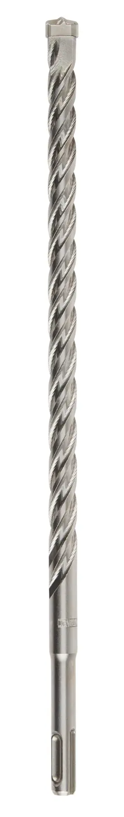 A single long, spiral metal drill bit for hammer drilling. Shown vertically on a white background.
