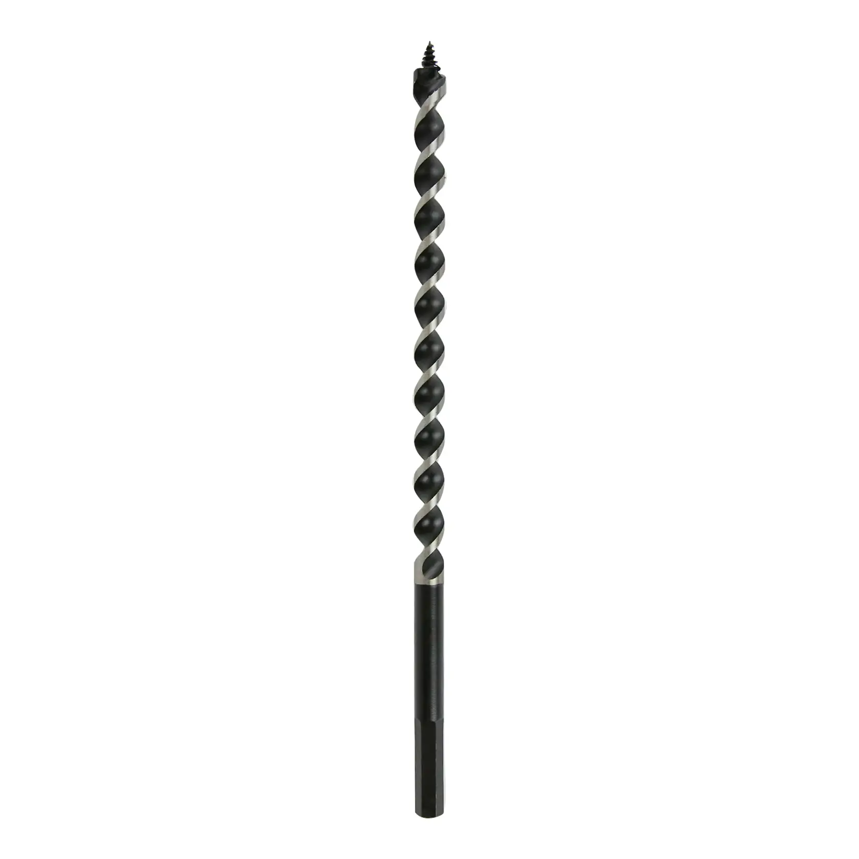 A single DEWALT auger drill bit with spiral design and hex shank, shown vertically on a white background.