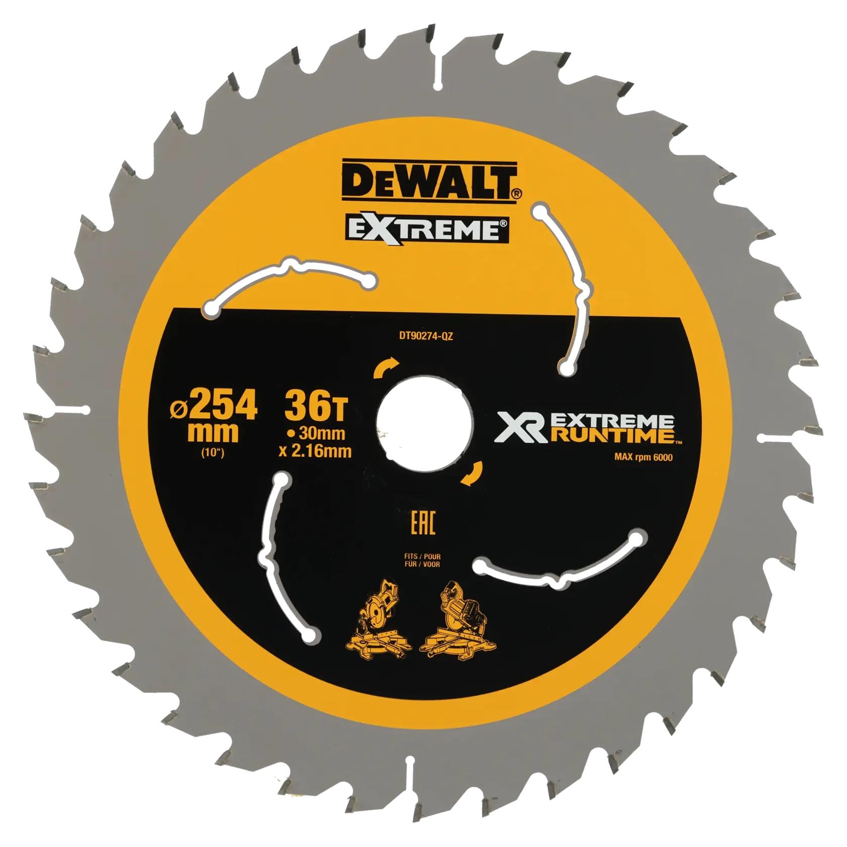 Graphic showing DEWALT XTREME Sub-Compact Series branding with the slogan 'Compact and Performance Packed' on a yellow background.