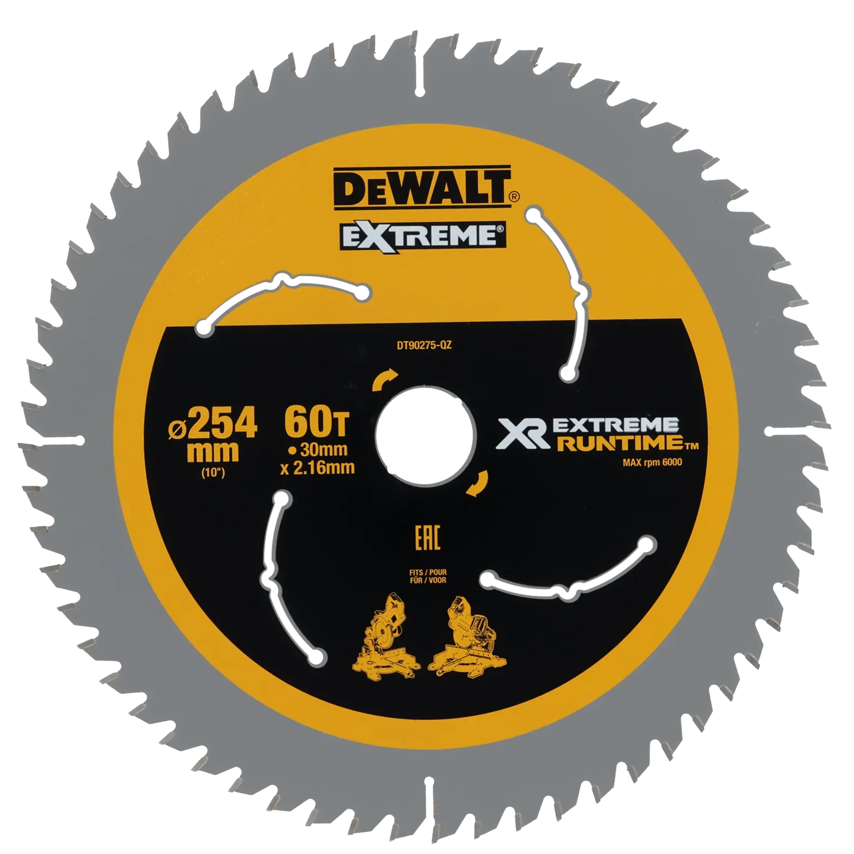 Graphic showing DEWALT XTREME Sub-Compact Series branding with the slogan 'Compact and Performance Packed' on a yellow background.