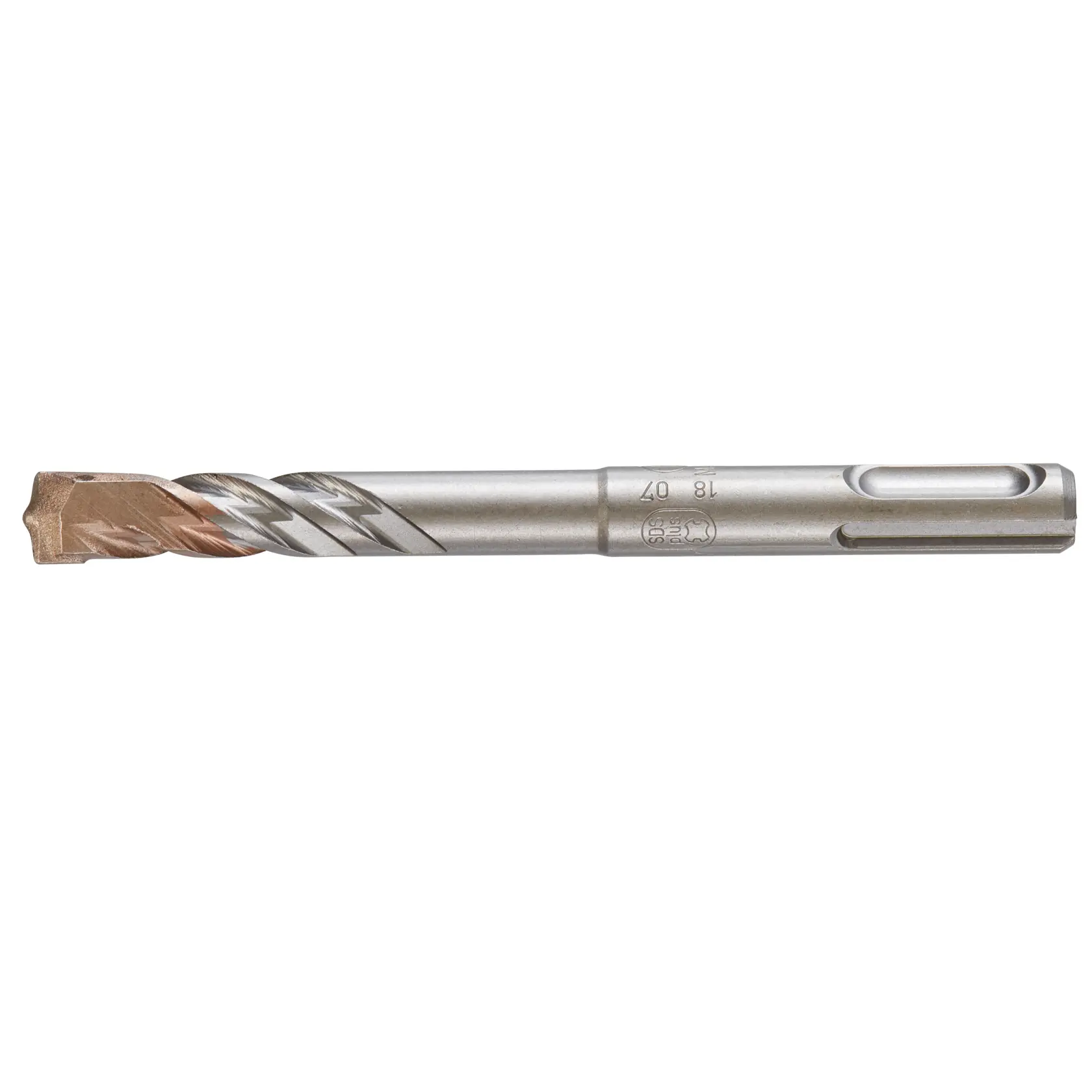 A DEWALT DT9539 SDS-Plus rotary hammer drill bit with a carbide tip and spiral flutes, designed for drilling into concrete, stone, and masonry.