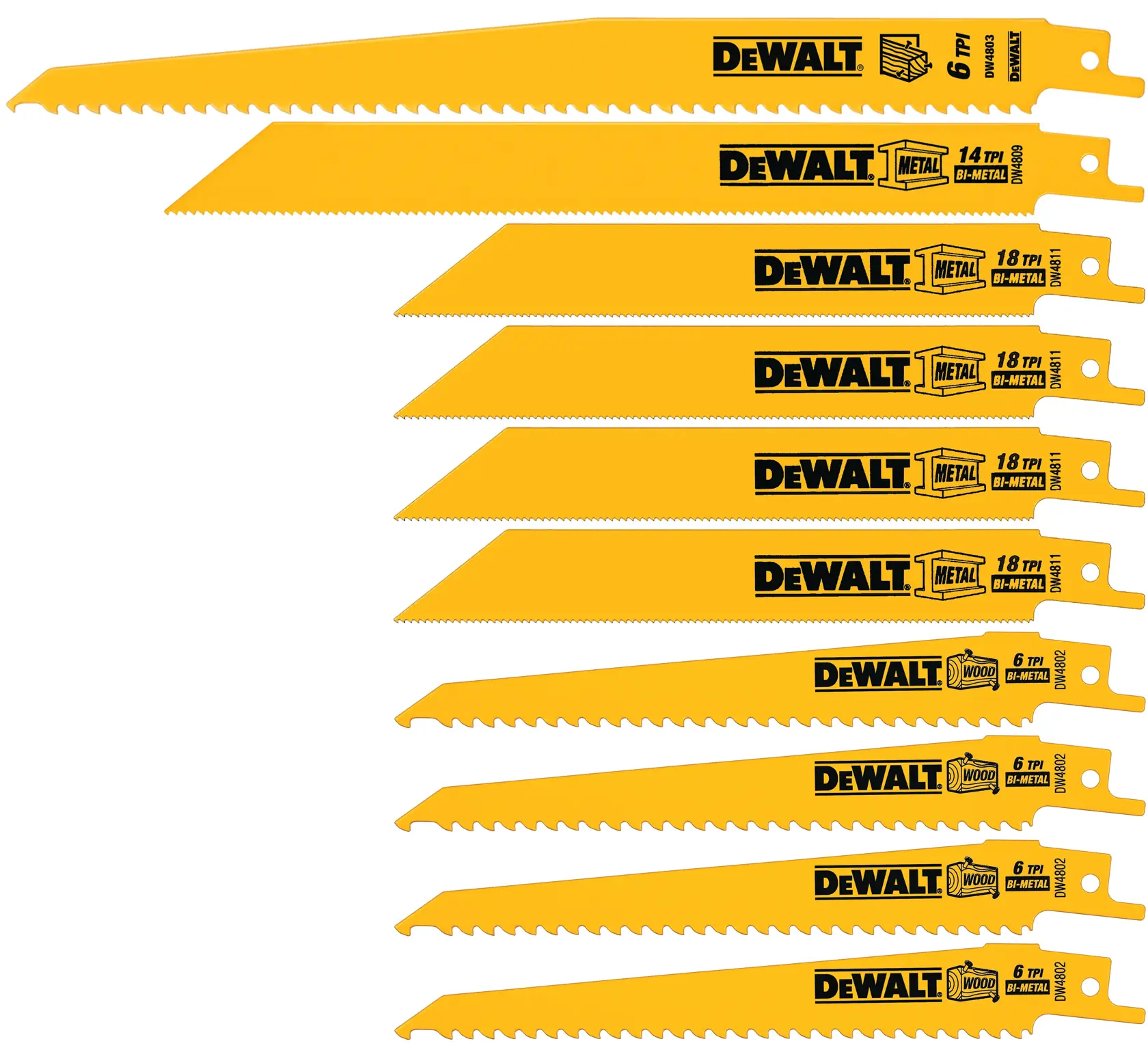 10 piece bi metal reciprocating saw blades.