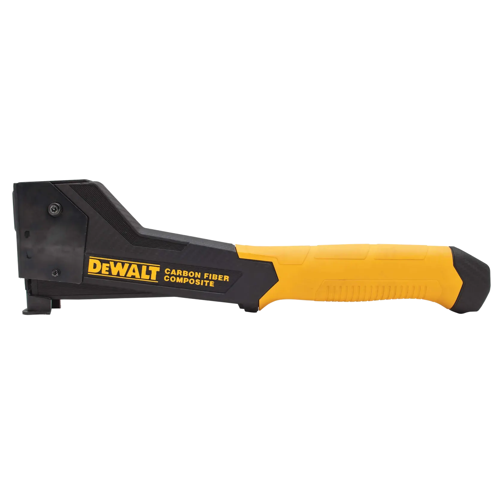 A DEWALT carbon fiber composite staple gun, featuring a black and yellow ergonomic handle and a robust design.