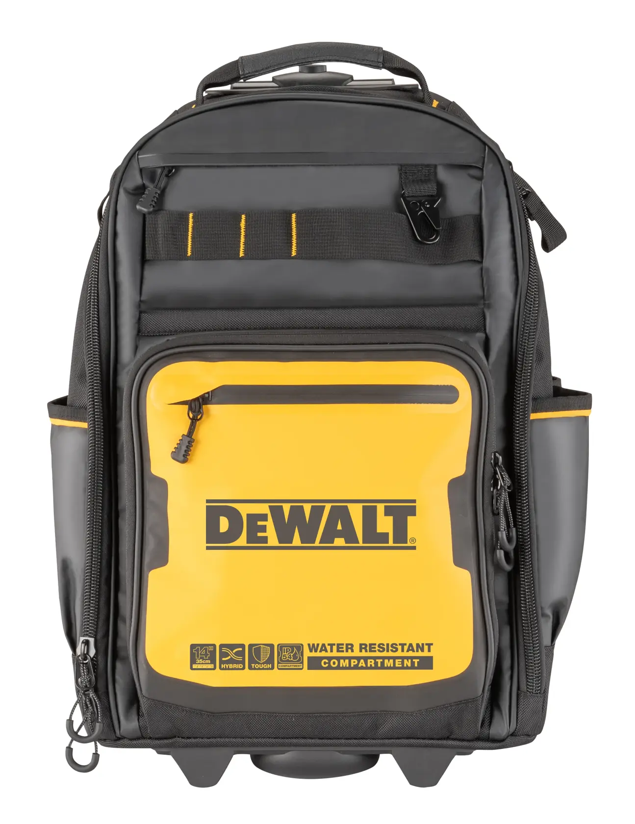 Front view of the Dewalt Pro Backpack on Wheels
