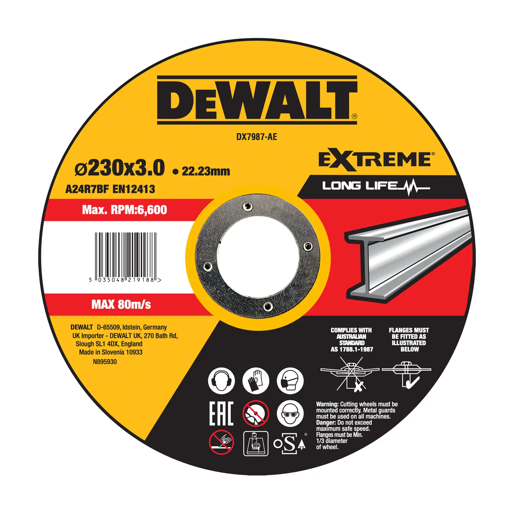 DEWALT DX7987, DX7987-AE metal cutting disc, 230mm diameter, extreme long life, for photography category.